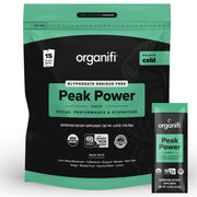 Organifi Peak Power jar closeup showing hydration and focus