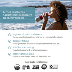 Organifi Red Juice closeup with mushrooms and lemon signaling immune and digestive support