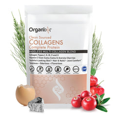 Scoop next to Organixx collagen powder signals easy mixing for beverages.