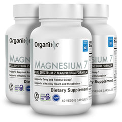 Organixx Magnesium 7 bottle and capsules designed for sleep support.