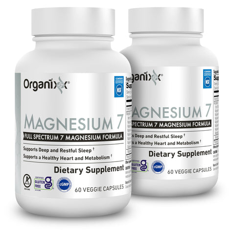 Organixx Magnesium Glycinate bottle front showing the 7-type blend for daily wellness.