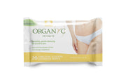Organyc 100% organic cotton intimate wipes pack front view for gentle cleansing on sensitive skin