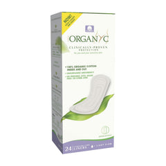 Organyc flat panty liner packaging showing discreet travel friendly design