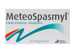 ORGMAX MeteoSpasmyl packaging shows 20 soft capsules for convenient digestive care.