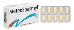 ORGMAX MeteoSpasmyl soft capsules packaging demonstrates digestive comfort support.