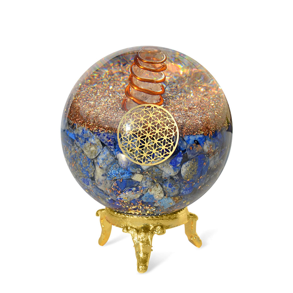 Orgonite Crystal Lapis Lazuli Ball with Holder enhances focus and insight at home or office.
