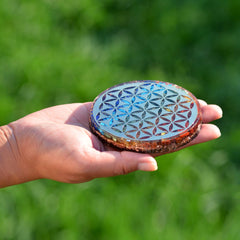 Orgonite Crystal Water Charging Plate in room setting enhances calm ambience and focus.