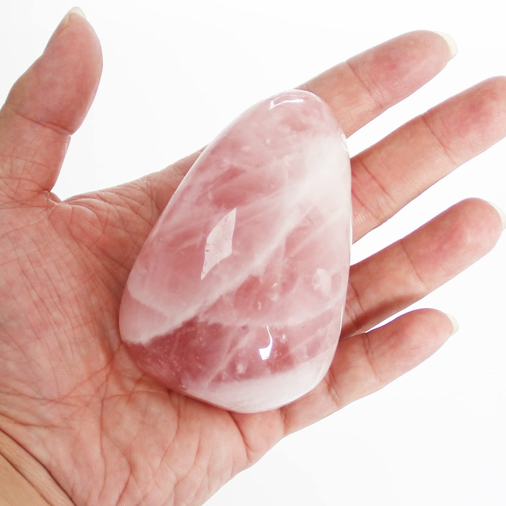 Orientrea Rose Quartz palm stone, smooth hold for calm focus and stress relief.