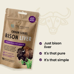 Origin Series freeze-dried bison liver capsules close-up