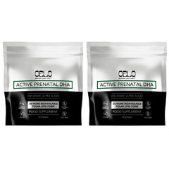Orlo Prenatal DHA algae oil bottle close-up, mercury-free formula.