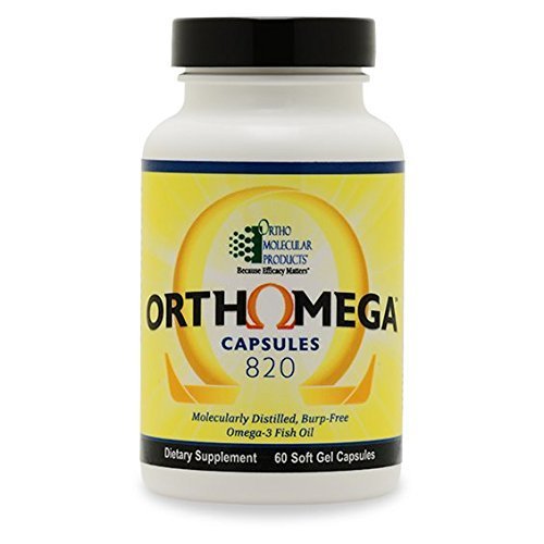 Orthomega 820 bottle with fish oil soft gels for daily omega-3 support.