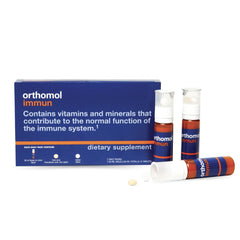 Orthomol Immun bottle displaying the complete immune support formula for daily use.
