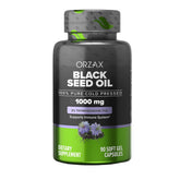 ORZAX Black Seed Oil softgel bottle with 1000 mg capsules for daily wellness