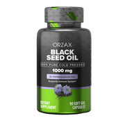 ORZAX Black Seed Oil softgel bottle with 1000 mg capsules for daily wellness