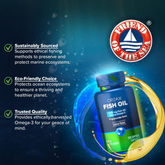 ORZAX Omega-3 bottle highlighting lemon-flavored pills for easy swallowing.