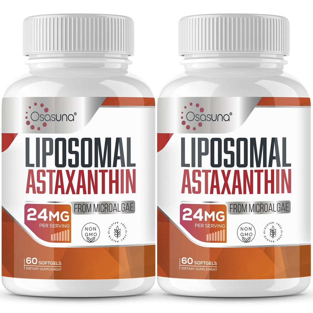 Osasuna Liposomal Astaxanthin bottle shows high-absorption formula for daily antioxidant support.