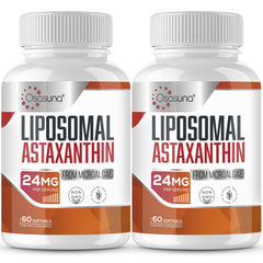 Osasuna Liposomal Astaxanthin bottle shows high-absorption formula for daily antioxidant support.