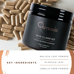 OSMOSIS Skin Clarifier packaging box beside vegan capsules