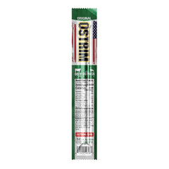 Ostrim Beef and Ostrich protein snack close-up highlighting a hearty, protein-packed bite