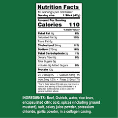 Ostrim ingredients and nutrition label visible on snack sticks for quick reference
