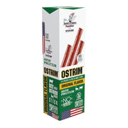 Ostrim Original Flavor snack stick close-up showing beef and ostrich blend for on-the-go protein