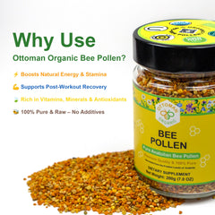 Ottoman Organic bee pollen dispensed with scoop shows easy daily addition.