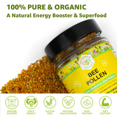 Ottoman Organic bee pollen granules closeup reveals natural texture and nutrient density.