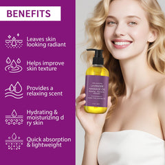 Closeup of OUPEICHARM Lavender Massage Oil showing silky texture and hydration.