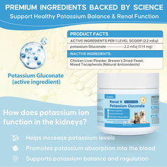 Ourea Renal K powder texture close-up, gentle on sensitive digestion