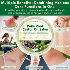 Ourea salve jar label emphasizes natural ingredients and deep hydration.