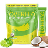 Overflo Electrolyte Packets Lime Colada packaging ready for hydration on the go.