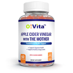 O!VITA Apple Cider Vinegar Gummies The Mother bottle with gummies, hinting at digestive support and energy.