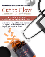 Oxiceutics Gut to Glow capsules closeup highlighting L. reuteri potency.
