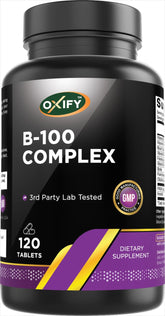Oxify B-100 Complex bottle front showing a clean, gluten-free formula for daily use.