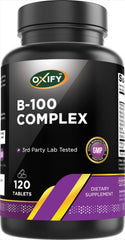 Oxify B-100 Complex bottle front showing a clean, gluten-free formula for daily use.