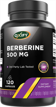 Oxify Berberine 500mg bottle with label, ideal for daily supplementation.