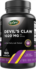 Oxify Devils Claw bottle front showing 1020 mg serving for daily herbal support.