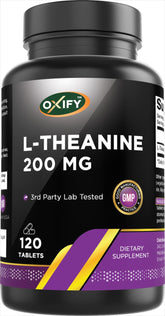 Oxify L-Theanine 200 mg bottle view shows clean label for daily calm support.