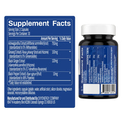 Close-up of OxyEnergy Ashwagandha capsules for steady energy