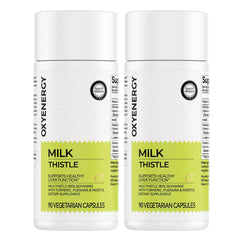 OxyEnergy milk thistle bottle close-up highlighting potential liver support.