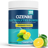 OZENKE lemon-lime electrolyte powder in tub ready for hydration