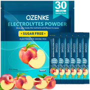 OZENKE Peach electrolyte packet opened for quick hydration on the go