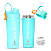 Ozizo cap-on view of the 28 oz stainless steel shaker bottle for portable hydration