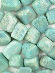 Pachamama Essentials Amazonite 20-25mm tumbled stone closeup for calming energy.