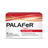 Palafer iron capsules on white background for daily iron support.