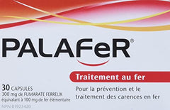 Palafer bottle label close-up highlighting 100 mg elemental iron.