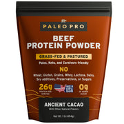 Paleo Pro beef protein powder tub front, highlighting a high protein paleo option