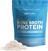 Paleovalley bone broth powder bottle being poured for easy protein boost