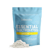Paleovalley Essential Electrolytes Lemon Lime powder in tub for post-workout hydration.