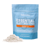 Paleovalley Essential Electrolytes orange bottle for hydration and energy.
